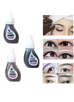 3 Color Permanent Makeup Tattoo Ink Makeup Pigment Liquid Safe Tattoo Supply Professional Eyebrow Eyeliner Microblading Embroidery Ink (3ml, Pure Black+Coffee+Dark Choco)