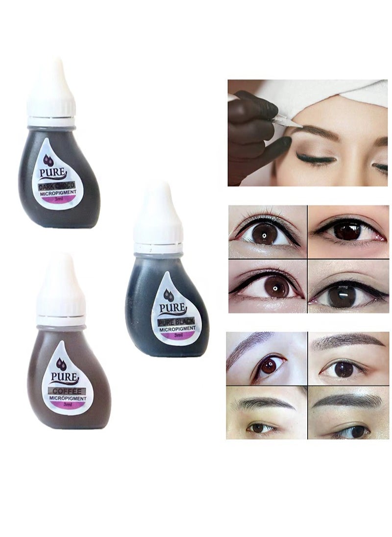 Biotouch - 3 Color Permanent Makeup Tattoo Ink Makeup Pigment Liquid Safe Tattoo Supply Professional Eyebrow Eyeliner Microblading Embroidery Ink (3ml, Pure Black+Coffee+Dark Choco) - Image 1