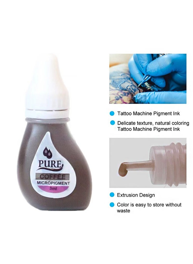 Biotouch - 3 Color Permanent Makeup Tattoo Ink Makeup Pigment Liquid Safe Tattoo Supply Professional Eyebrow Eyeliner Microblading Embroidery Ink (3ml, Pure Black+Coffee+Dark Choco) - Image 1