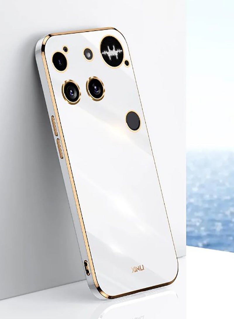 Plated Gold Edge Slim Soft TPU Protective Phone Cover for Nothing Phone 3-White - Image 1