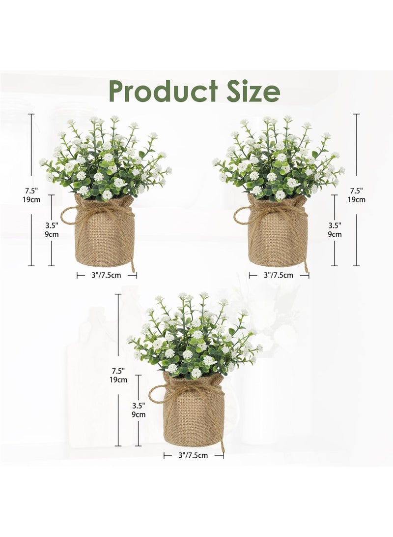 Arabest Artificial Mini Potted Flowers Set of 3, Faux Baby’s Breath Plant with Burlap Pot, Small Fake Greenery Desk Decor for Home Office Shelf Table Centerpiece, Rustic Farmhouse Wedding Spring Decorations - Image 4