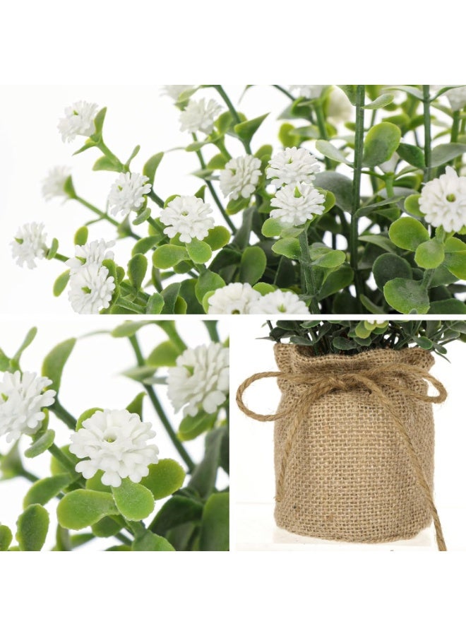 Arabest Artificial Mini Potted Flowers Set of 3, Faux Baby’s Breath Plant with Burlap Pot, Small Fake Greenery Desk Decor for Home Office Shelf Table Centerpiece, Rustic Farmhouse Wedding Spring Decorations - Image 3