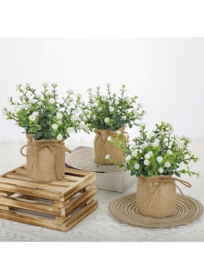 Arabest Artificial Mini Potted Flowers Set of 3, Faux Baby’s Breath Plant with Burlap Pot, Small Fake Greenery Desk Decor for Home Office Shelf Table Centerpiece, Rustic Farmhouse Wedding Spring Decorations - Image 5