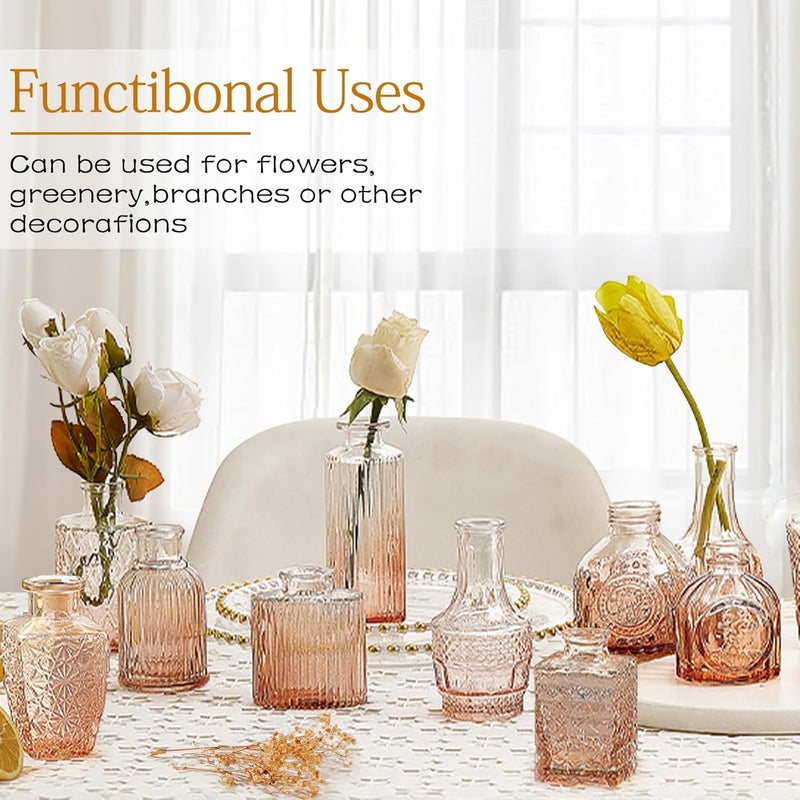 QLOFEI Amber Glass Bud Vase Set,20Pcs Small Glass Vase for Flowers, Clear Bud Set in Bulk,Mini Single Vintage Design for Centerpiece Rustic Wedding Decorations Home Table Flower Décor - Image 2