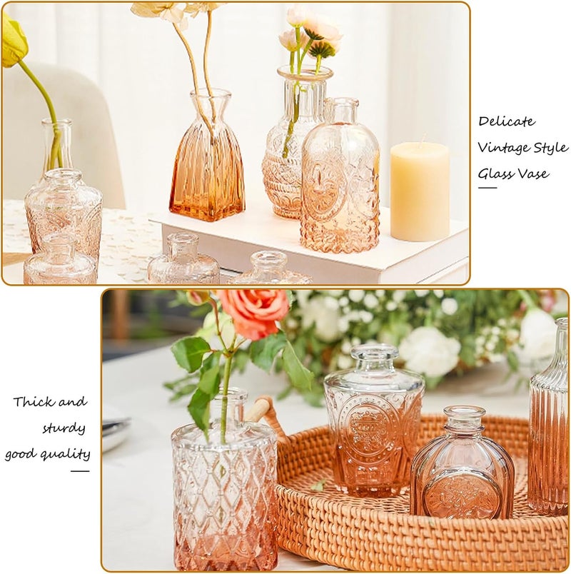 QLOFEI Amber Glass Bud Vase Set,20Pcs Small Glass Vase for Flowers, Clear Bud Set in Bulk,Mini Single Vintage Design for Centerpiece Rustic Wedding Decorations Home Table Flower Décor - Image 3