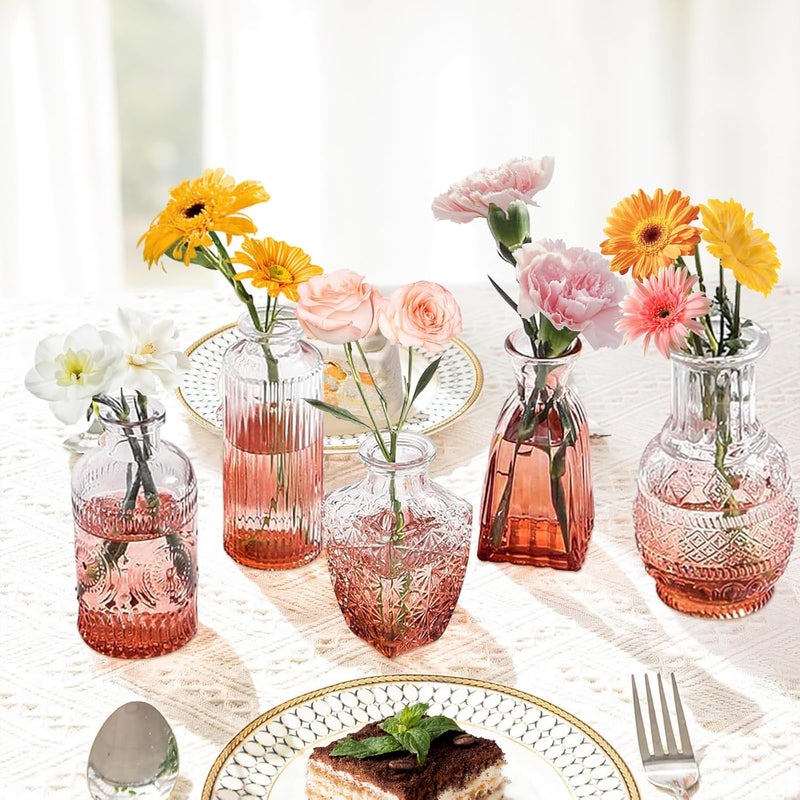 QLOFEI Amber Glass Bud Vase Set,20Pcs Small Glass Vase for Flowers, Clear Bud Set in Bulk,Mini Single Vintage Design for Centerpiece Rustic Wedding Decorations Home Table Flower Décor - Image 5