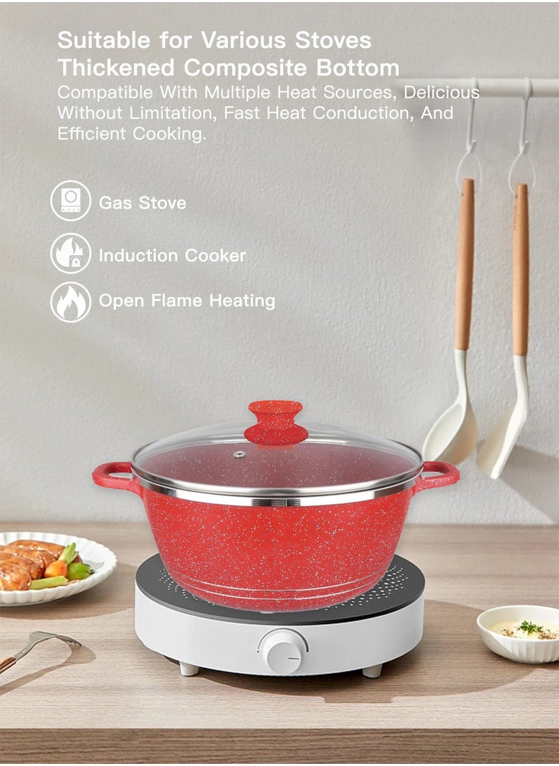 Sharpdo Non-Stick Cookware Set - 10 Pieces Stockpot Frying Pan Wok With Glass Lid Pot Set Includes 16/18/20/22/24 Cm Stockpot Cooking Set Suitable For Induction Cooker Gas Stove (Red)  - Image 3