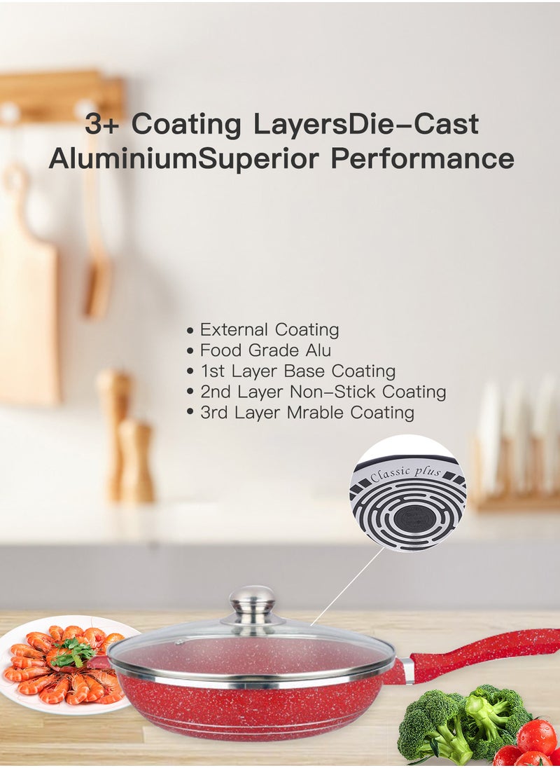 Sharpdo Non-Stick Cookware Set - 10 Pieces Stockpot Frying Pan Wok With Glass Lid Pot Set Includes 16/18/20/22/24 Cm Stockpot Cooking Set Suitable For Induction Cooker Gas Stove (Red)  - Image 4