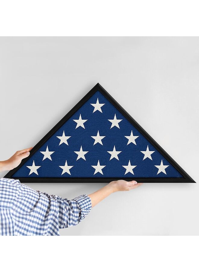 Flag Display Case for 5' x 9.5' American Veteran Burial Flag Solid Wood Black Frame with Glass Front with Wall Mount or Standing Display, Flag Box Display Case for Burial Flag - Image 2