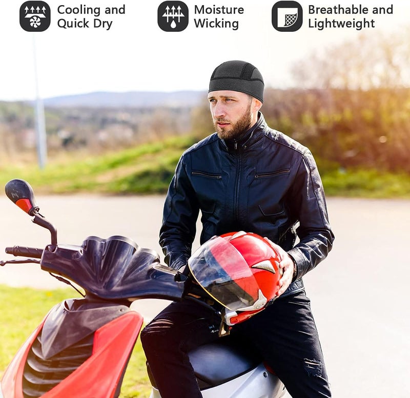 MELASA Cooling Mesh Cycling Skull Cap Helmet Liner - Black - Image 2