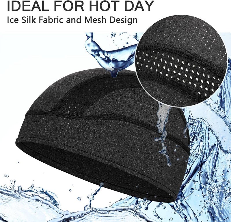MELASA Cooling Mesh Cycling Skull Cap Helmet Liner - Black - Image 3