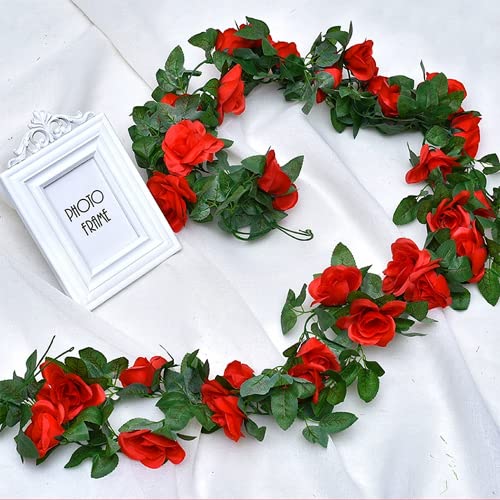 Antspirit 5pack Flower Garland Artificial Fake Rose Garland Vine Artificial Flowers for Decoration Floral Garlands Decor-Total 41 Ft (Red) - Image 4