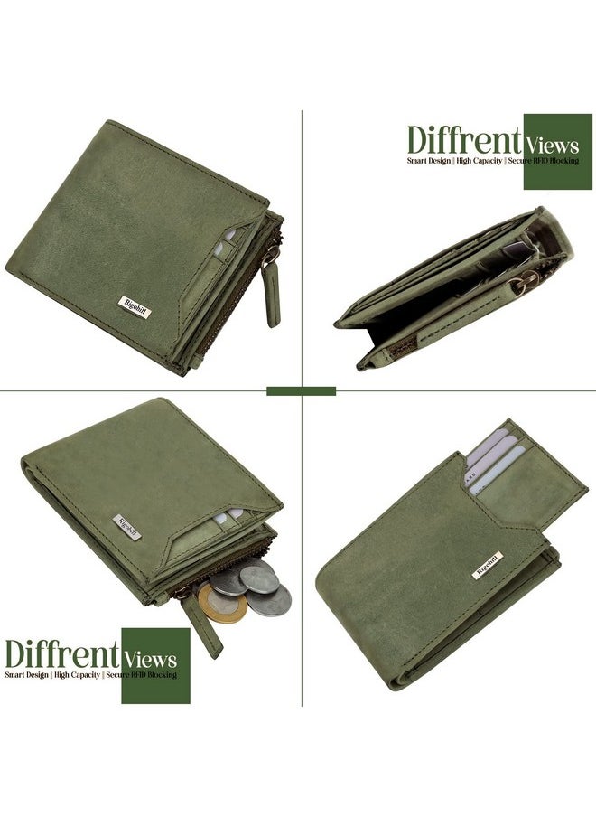 Rigohill - RIGOHILL Cuba Olive Leather Wallet for Men | RFID Blocking Mens Wallet | Wallets Men Leather - Image 1