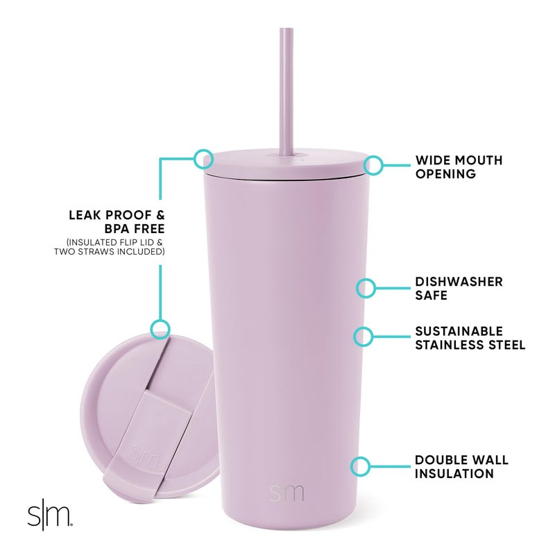 Simple Modern Insulated Tumbler with Lid and Straw | Iced Coffee Cup Reusable Stainless Steel Water Bottle Travel Mug | Gifts for Women Men Her Him | Classic Collection | 20oz | Lavender Mist - Image 2
