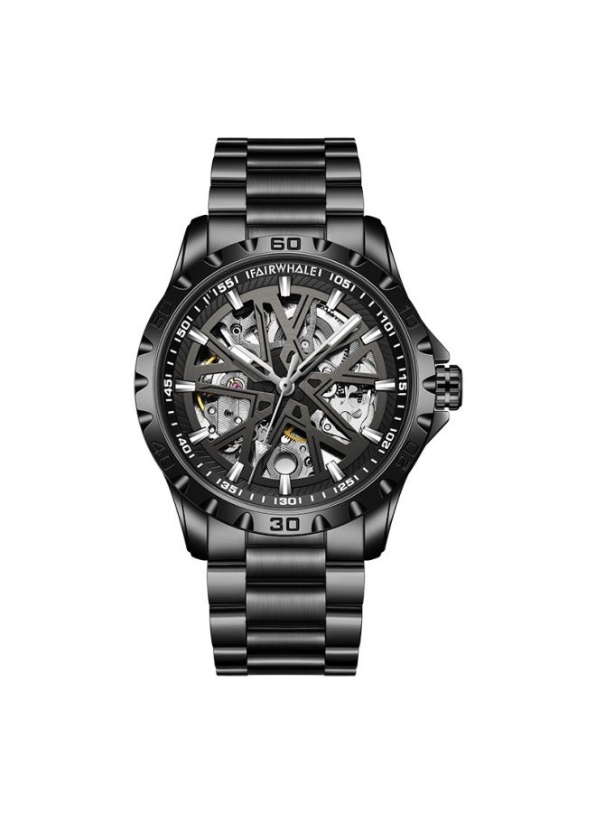 Mark Fairwhale Men's Automatic Skeleton Mechanical Watch - Black Case with Black Steel Bracelet