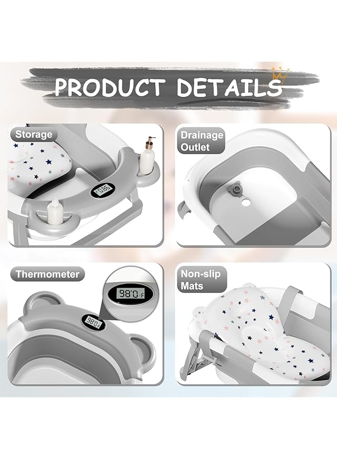 RUIXZSS Foldable Baby Bathtub Collapsible Baby Bath Tub Set For Newborn To Toddler Portable Travel Bathtub With Drain Hole Durable Baby Tubs For Infants To Toddler With Non Slip Mat (Grey) - Image 4