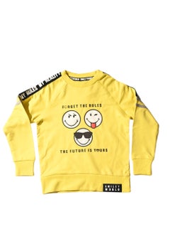 SMILEY Smiley World Yellow Sweatshirt for Kids, Forget the Rules Print, 100% Cotton  - Image 1