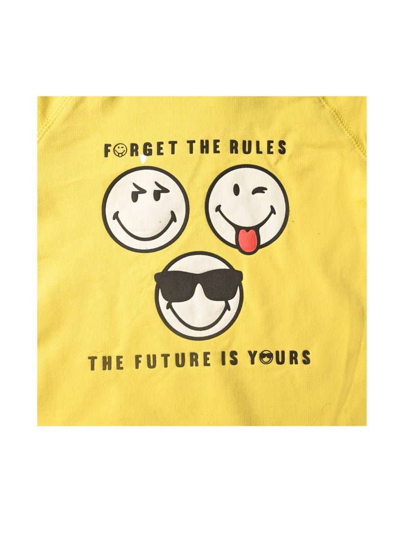 SMILEY Smiley World Yellow Sweatshirt for Kids, Forget the Rules Print, 100% Cotton  - Image 3