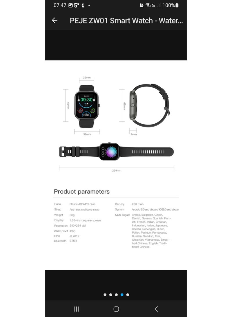 PEJE Smart Watch,1.83" HD Display,Prayer Alerts & Arabic Support, SpO2/Heart Rate/Sleep Monitor,IP68 Waterproof,Bluetooth Calling + Extra Strap-Compatible with iOS & Android multicolor - Image 2