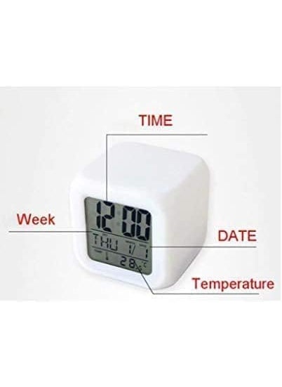 sweeply - sweeply Colour Changing LED Digital Alarm Clock Table Watch with Date Time Temperature for Office Bedroom MulticolorPlastic - Image 1
