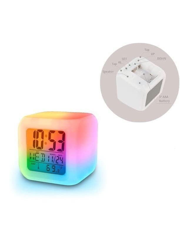 sweeply - sweeply Colour Changing LED Digital Alarm Clock Table Watch with Date Time Temperature for Office Bedroom MulticolorPlastic - Image 1