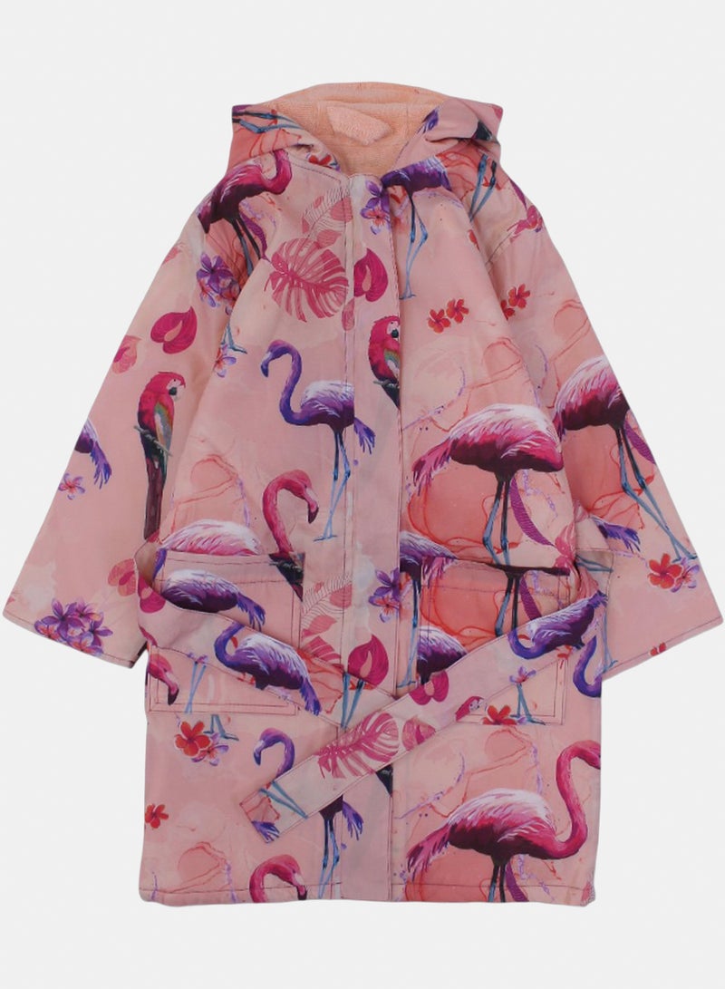 Girls Swim Robe Waterproof – Salmon with Flamingo Design