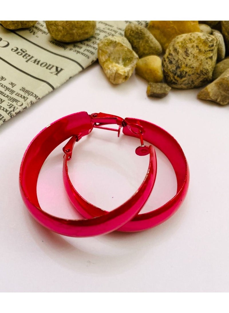 Generic - Fashion Cute Color Classic Rounded Hoops Earrings For Women Girls Red - Image 1