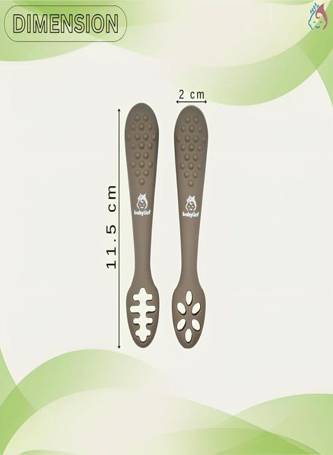 Babylief™ Baby Training Spoons, Silicone Self-Feeding Spoons, Multicolor (Olive Green) - Image 3