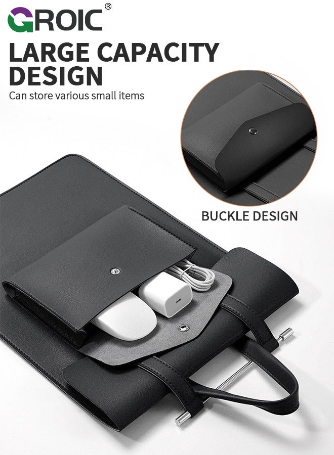 GROIC Laptop Sleeve, Premium PU Leather Skinny Laptop Case for Slim 16 inch Laptop Tablet iPad Tab, Waterproof and Anti Scratch 16'' Laptop Case Cover with Front Pocket - Image 3