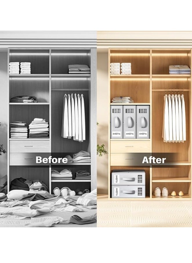 Generic 2pcs Bed Sheet Organizers Foldable Bedding Organizer Closet Organizers with Window and Label Bedding Storage Box for Bed Sheets, Duvet Covers and Pillowcases（Grey）  - Image 2