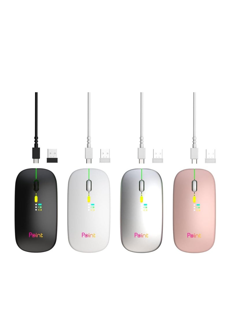 Point - point Wireless - Bluetooth Mouse PT-20 Rechargeable LED Dual Mode Mouse (Bluetooth 5.2 and USB Receiver) Portable Silent Mouse,for Laptop/Desktop/Tablet - Image 1