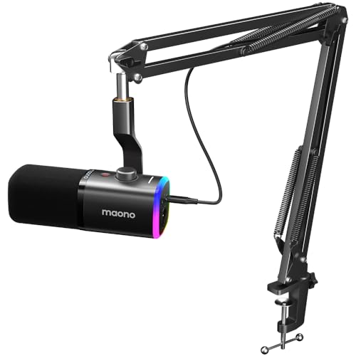 MAONO XLRUSB Gaming Microphone for PC Dynamic Computer Mic for Streaming Podcasting Noise Reduction Mute Volume Control RGB Boom Mic for Vocal RecordingVoiceOver PD100XS Black - Image 1