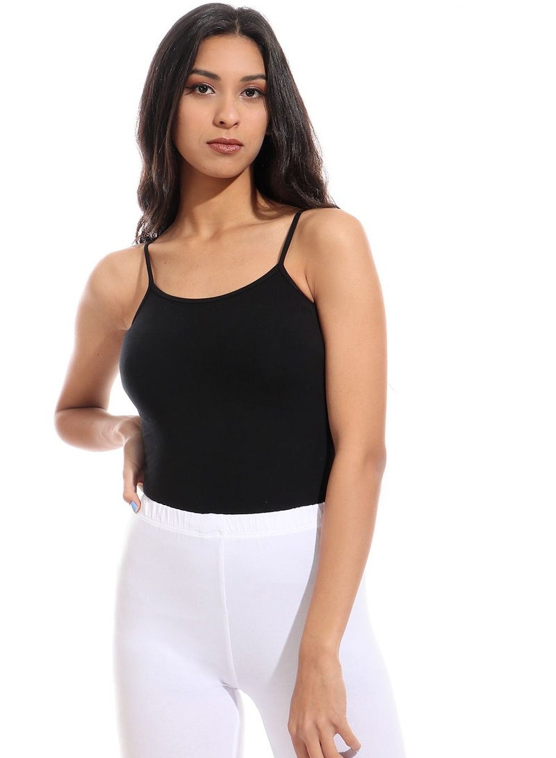 Mesery Mesery Cotton Stretch Plain Spaghetti Top - Black  - Image 1