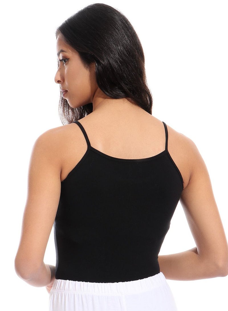 Mesery Mesery Cotton Stretch Plain Spaghetti Top - Black  - Image 2