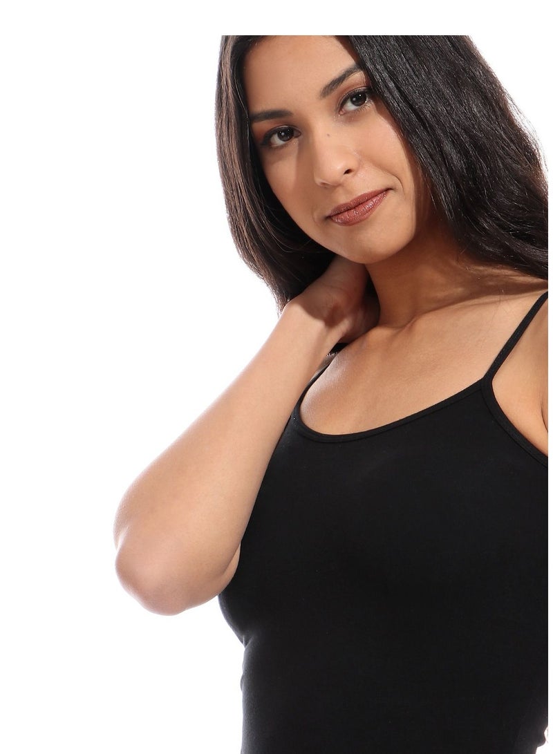Mesery Mesery Cotton Stretch Plain Spaghetti Top - Black  - Image 3