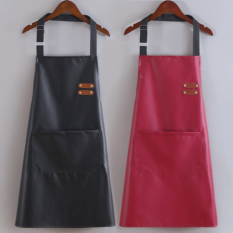 Fashion New Leather PU Apron Women's Soft Leather Waterproof and Oil-proof Men's High-end Waist Kitchen Cooking Chef Work(Coffee) - Image 2