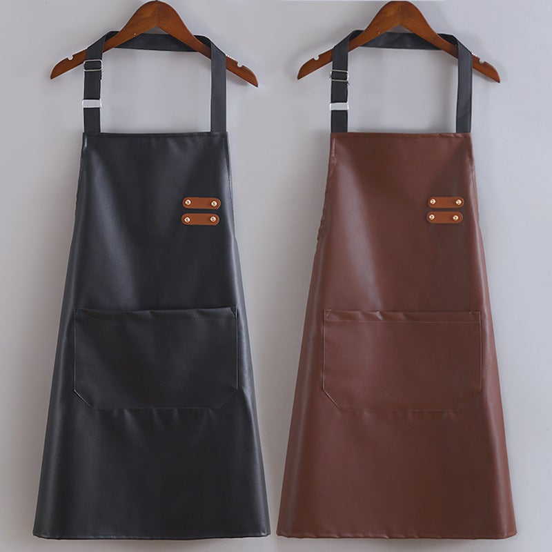 Fashion New Leather PU Apron Women's Soft Leather Waterproof and Oil-proof Men's High-end Waist Kitchen Cooking Chef Work(Coffee) - Image 3