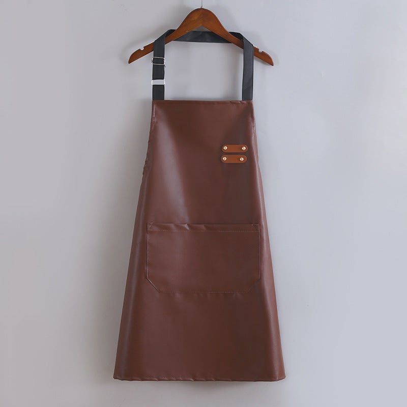 Fashion New Leather PU Apron Women's Soft Leather Waterproof and Oil-proof Men's High-end Waist Kitchen Cooking Chef Work(Coffee) - Image 1