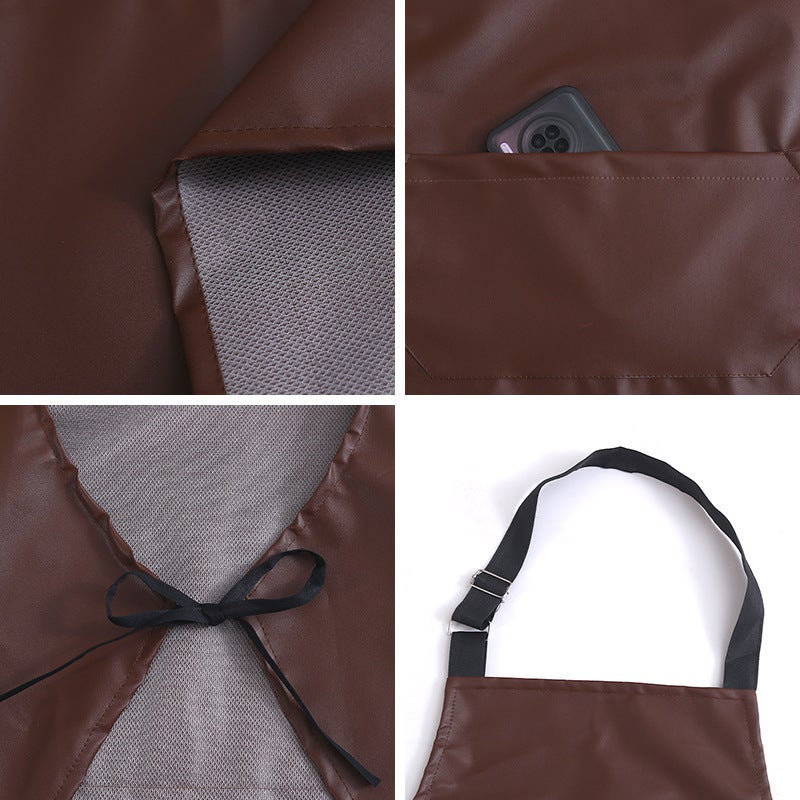 Fashion New Leather PU Apron Women's Soft Leather Waterproof and Oil-proof Men's High-end Waist Kitchen Cooking Chef Work(Coffee) - Image 4