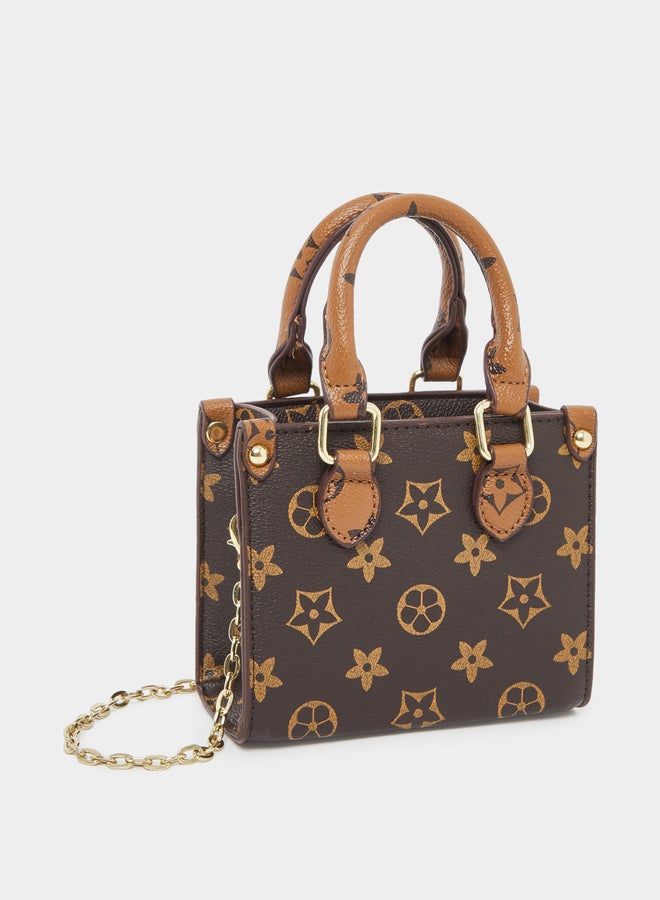 Styli Brown Monogram Top Handle Mini Handbag - Image 1
