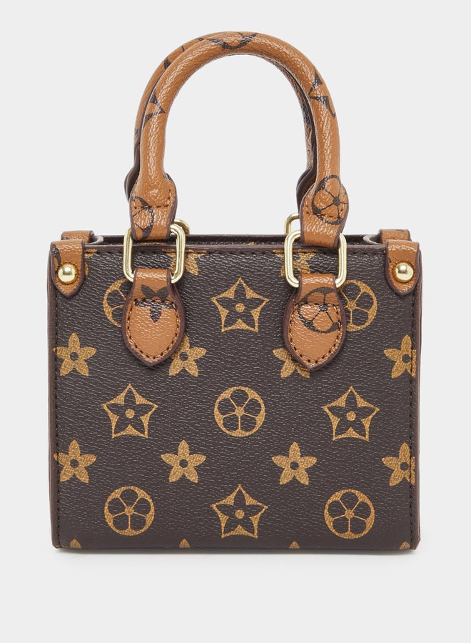 Styli Brown Monogram Top Handle Mini Handbag - Image 3