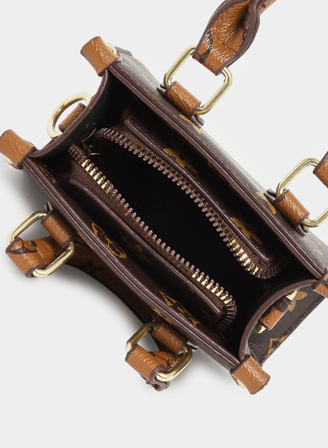 Styli Brown Monogram Top Handle Mini Handbag - Image 4