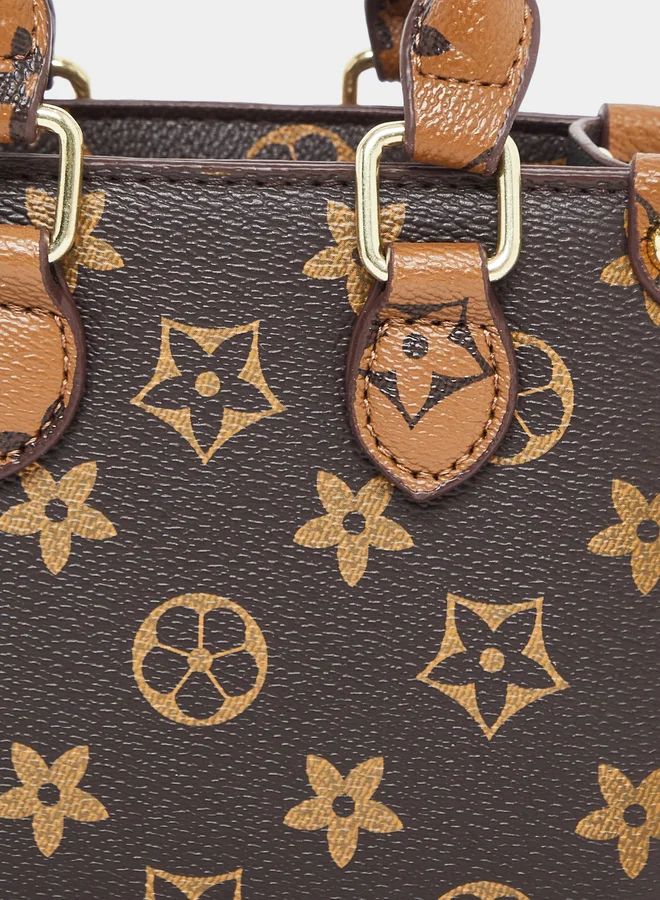 ستايلي حقيبة يد صغيرة بمقبض علوي بنقش بني