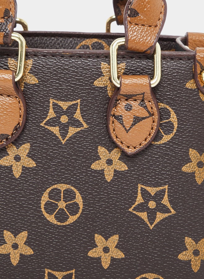 Styli Brown Monogram Top Handle Mini Handbag - Image 2