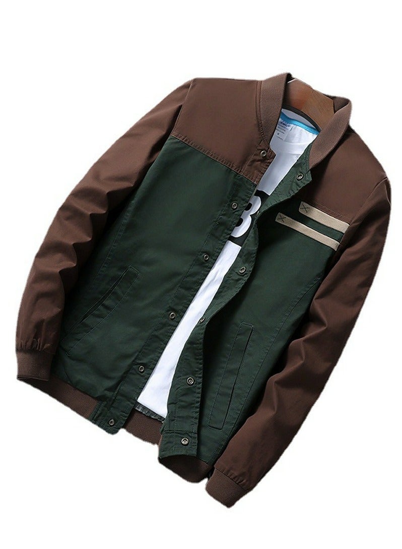 Loquat Men's Single Breasted Slim Fit Outdoor Jacket Long Sleeve Casual Coat Brown/Army Green  - Image 1