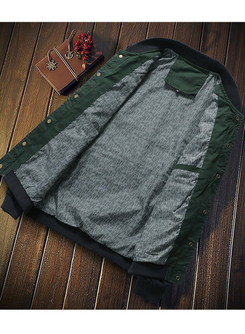 Loquat Men's Single Breasted Slim Fit Outdoor Jacket Long Sleeve Casual Coat Brown/Army Green  - Image 2