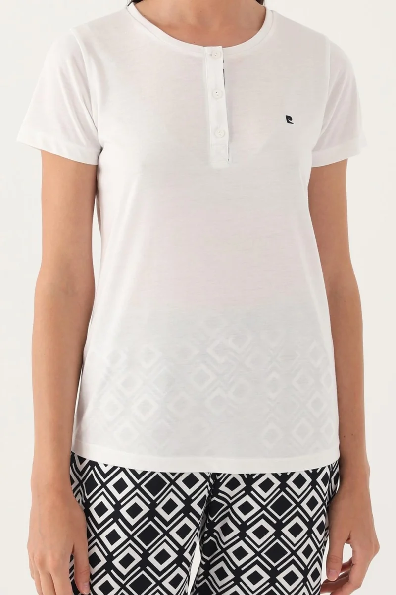 بيير كاردان Geometric Patterned Button Collar Summer Pajama Set