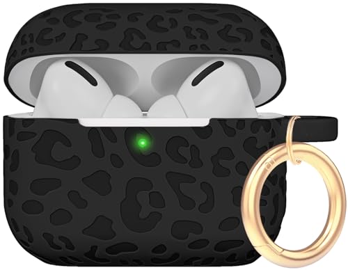 Gawnock Case Compatible with AirPods Pro 3 Generation 2025 Cover with Keychain, Gawnock Engraved Leopard Skin Soft Cover for AirPods Pro 3 Case Full Protection,Front LED Visible, Black - Image 1