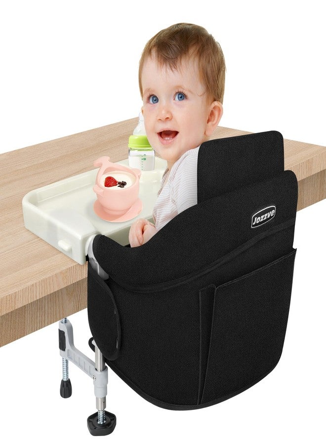 JOZZVE Hook On High Chair: Portable Travel Chair for Baby and Toddler, Foldable Clip-on With Removable Dining Tray, Backrest Board, and Storage Carrying Bag for Indoor Outdoor Use (Black) - Image 1