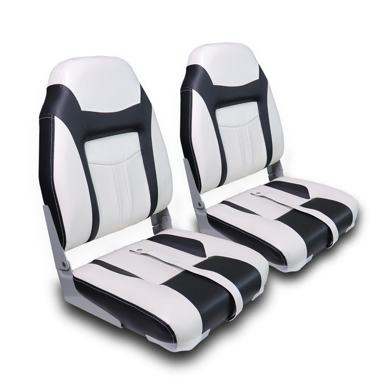 Vancus High Back Boat Seats 2 Pack Clearance - Folding Premium Bass/Jon/Pontoon Boat Chairs, Swivel Fishing Boat Seat - Image 1